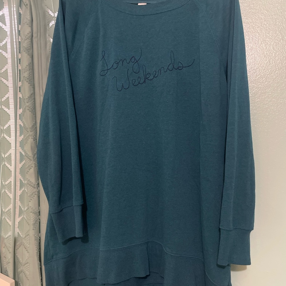 Old navy Long Weekends Embroidered Pullover Top - Teal